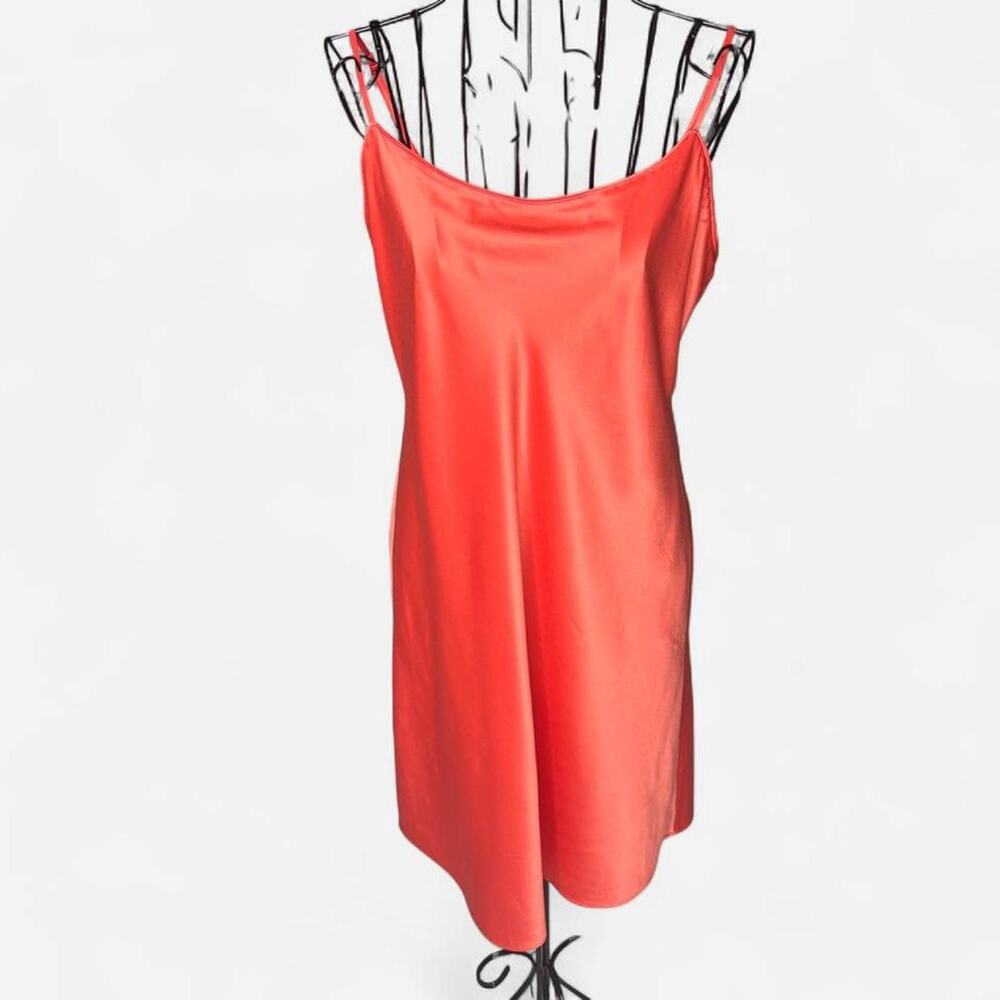 Natori Coral Orange Satin Sleeveless Slip Dress Chemise - Women's S